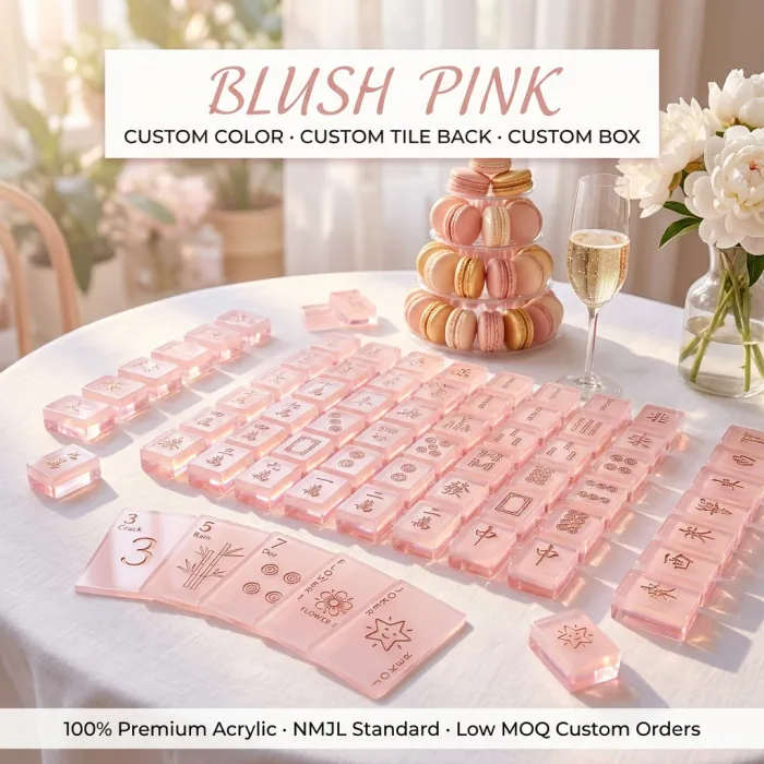 Factory Direct Signature Acrylic American Mahjong Set – 166 Tiles (CS-054) — Blush Pink variant