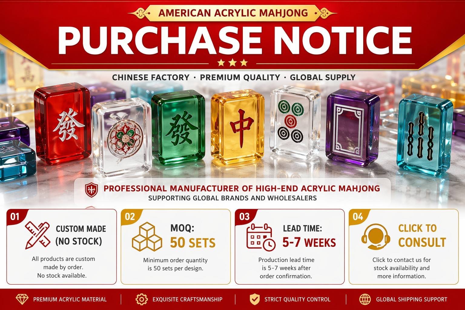 Factory Direct Modern Acrylic American Mahjong Set – 166 Tiles detail