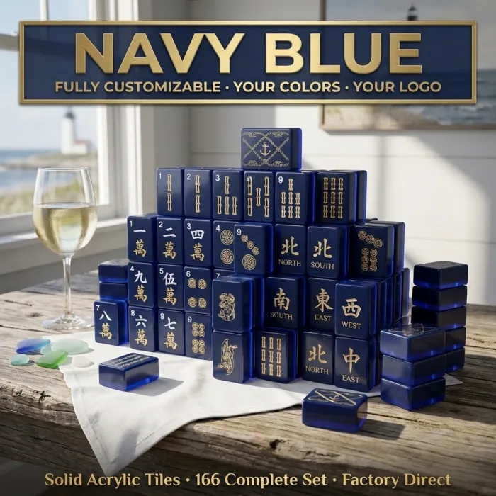 Factory Direct Signature Acrylic American Mahjong Set – 166 Tiles (CS-095) — Navy Blue variant