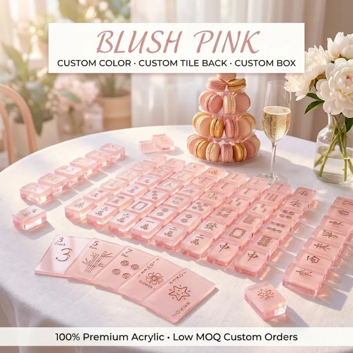Factory Direct 4-Layer Acrylic American Mahjong Set – 160 Tiles (CS-117) — Blush Pink variant