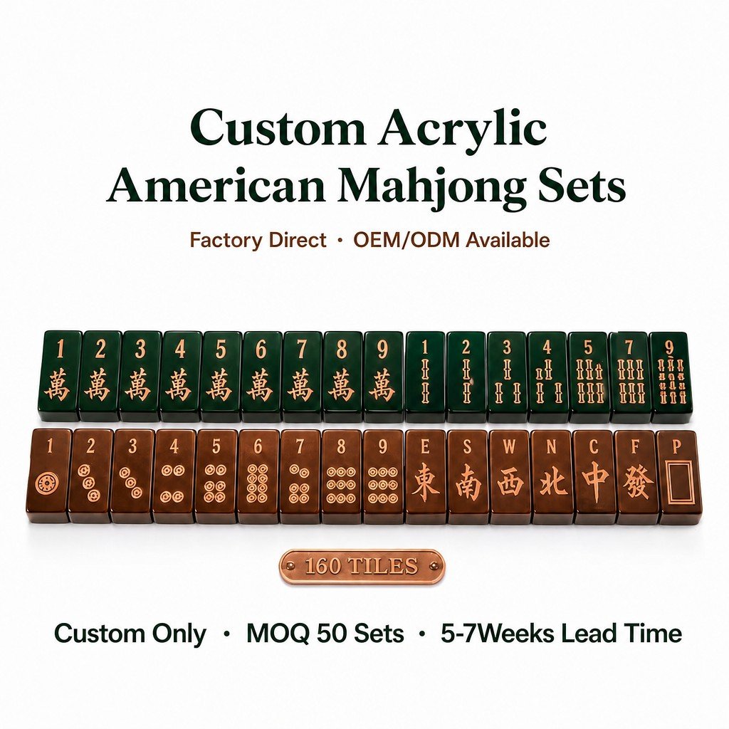 Factory Direct Moss Green Acrylic American Mahjong Set – 160 Tiles