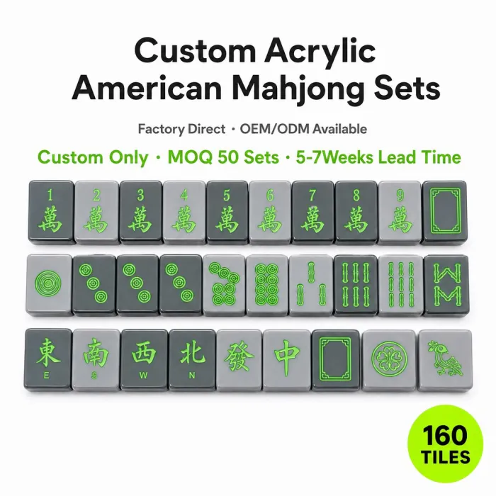 Factory Direct Green Acrylic American Mahjong Set – 160 Tiles — Neon Green variant