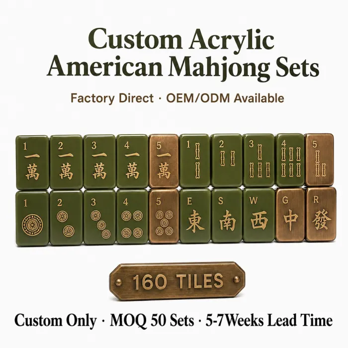 Factory Direct Green Acrylic American Mahjong Set – 160 Tiles (CS-128) — Olive Green variant