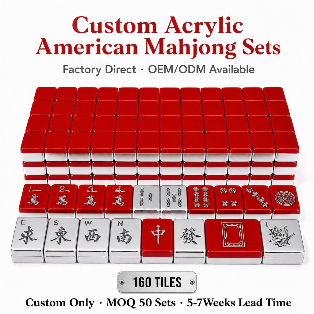 Factory Direct Red Acrylic American Mahjong Set, Deep Engraving – 160 Tiles
