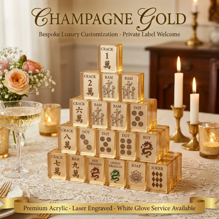 Factory Direct Blue Ivory Acrylic American Mahjong Set – 160 Tiles — Champagne Gold variant