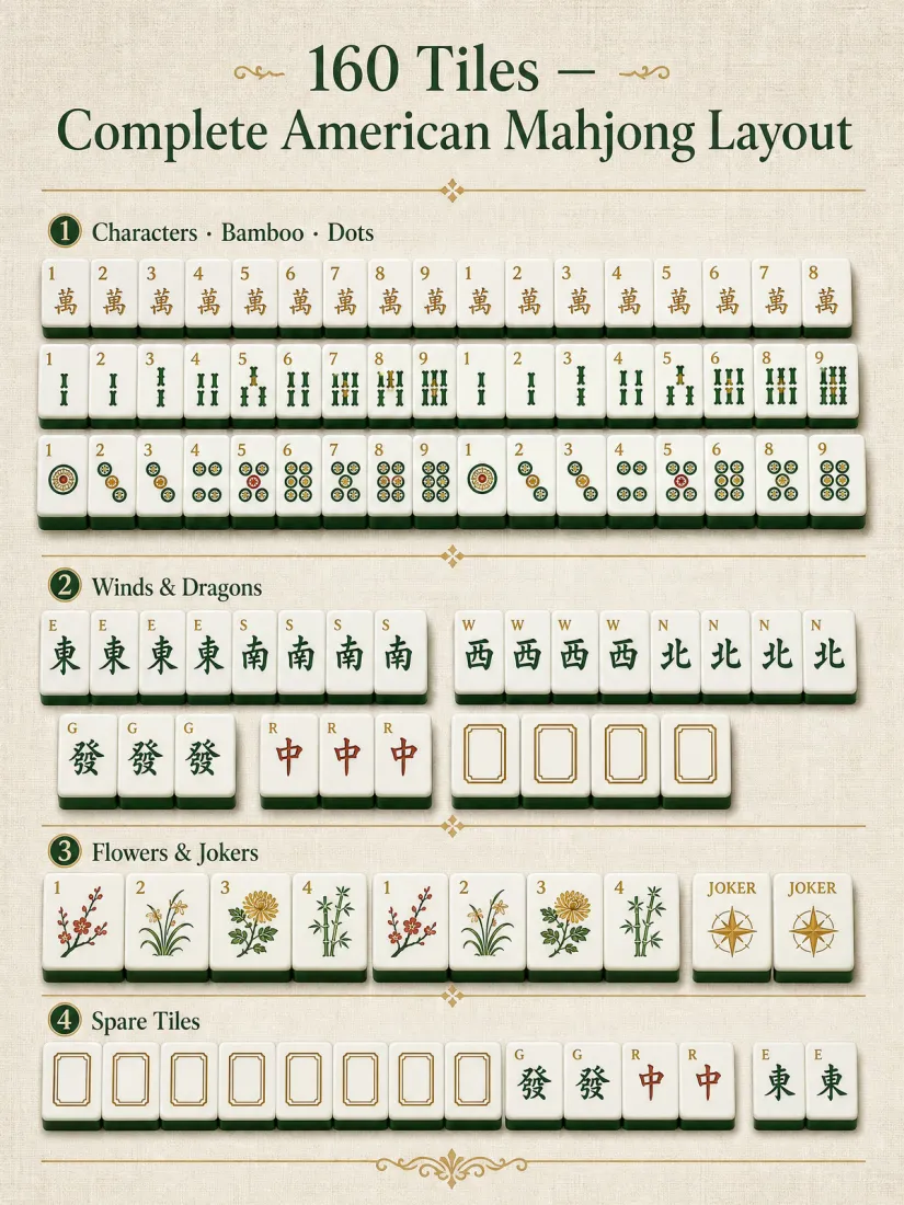 Factory Direct Green Acrylic American Mahjong Set – 160 Tiles (CS-148) detail