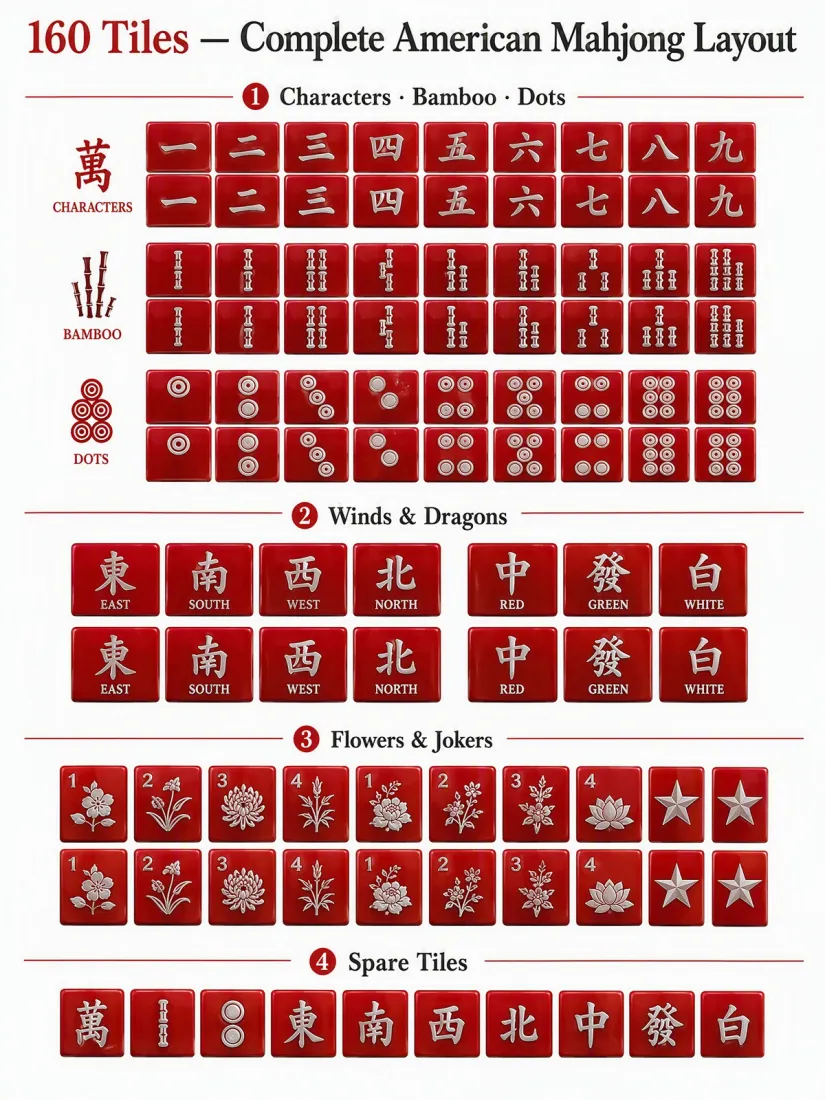 Factory Direct Red Acrylic American Mahjong Set, Engraved Detail – 160 Tiles detail