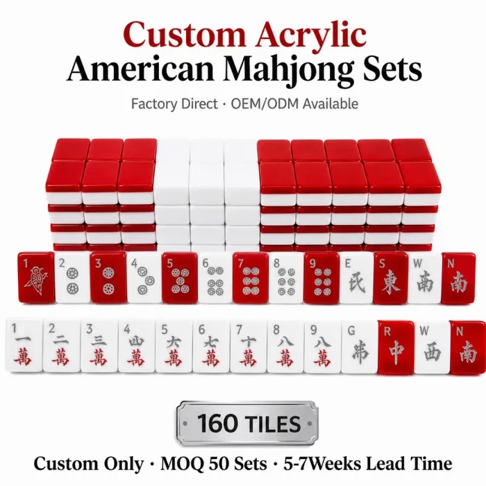 Factory Direct Red Acrylic American Mahjong Set, Engraved Detail – 160 Tiles — Red variant