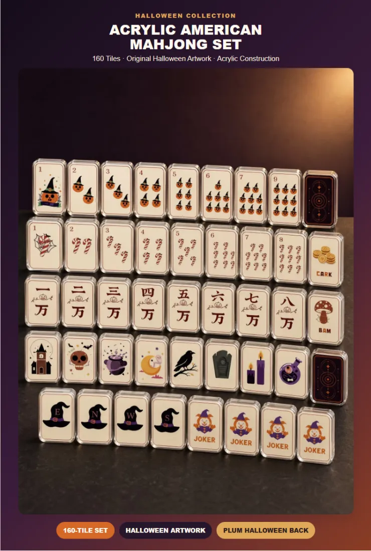 Factory Direct Halloween Acrylic American Mahjong Set – 160 Tiles detail